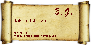 Baksa Géza névjegykártya